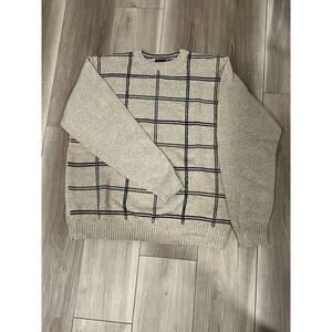 Cream‎ Plaid Sweater Sweater, XL Cream #296-K